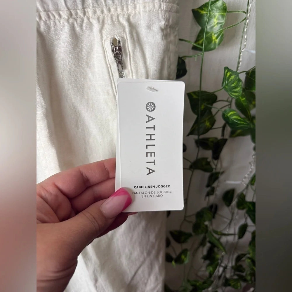 Athleta Joggers Womens White Cabo Linen Pants Zip Pockets Drawstrings